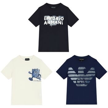 Boys Ivory, Navy Blue & Black Logo T-Shirts ( 3-Pack )