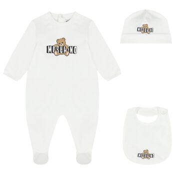 White Teddy Bear Logo Babygrow Gift Set