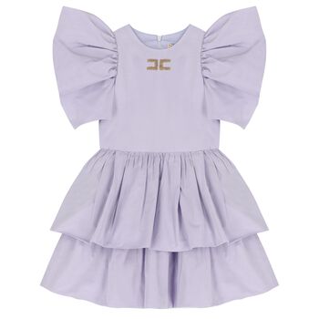 Girls Purple Logo Tiered Dress