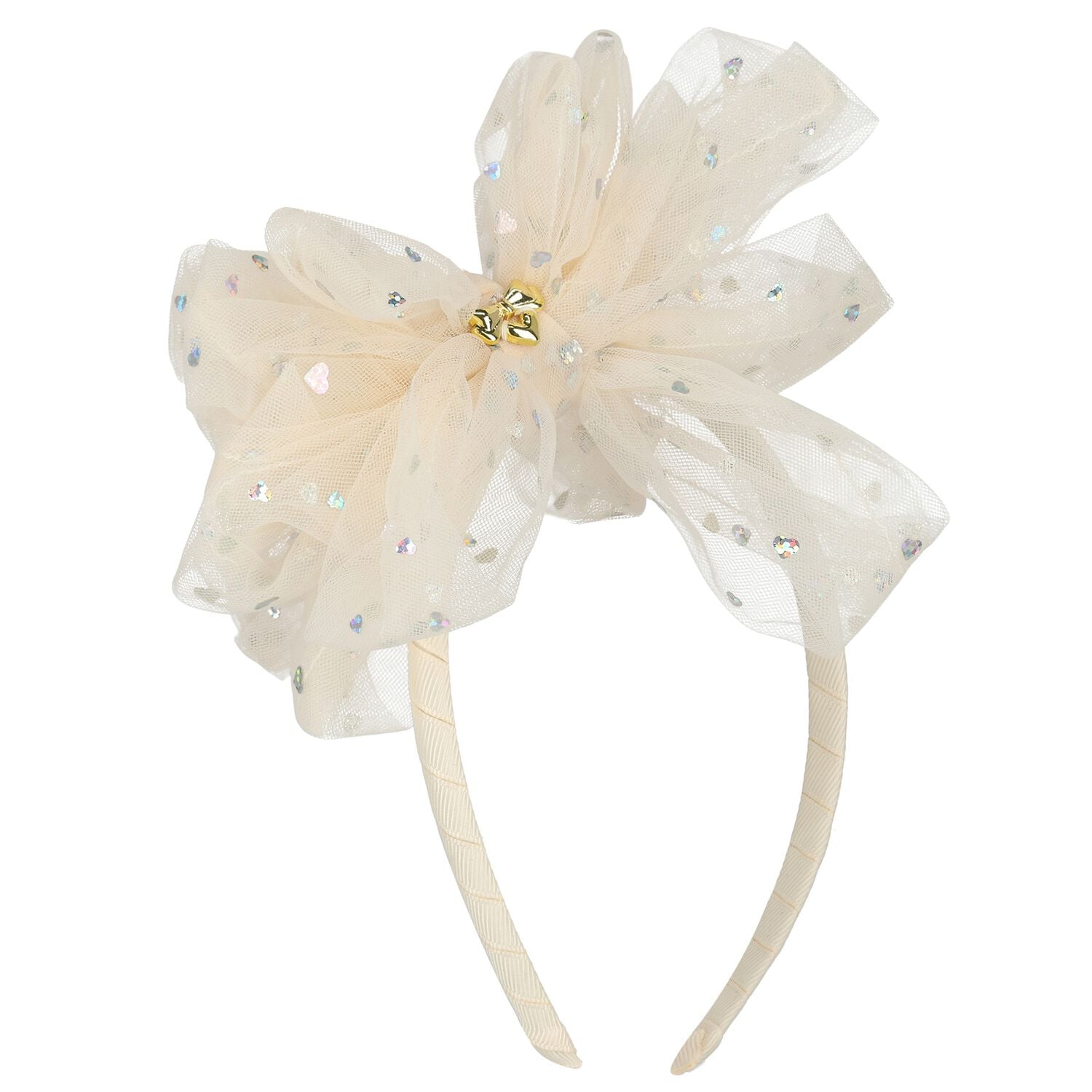 Girls Beige Bow Gladys Headband , 1, hi-res