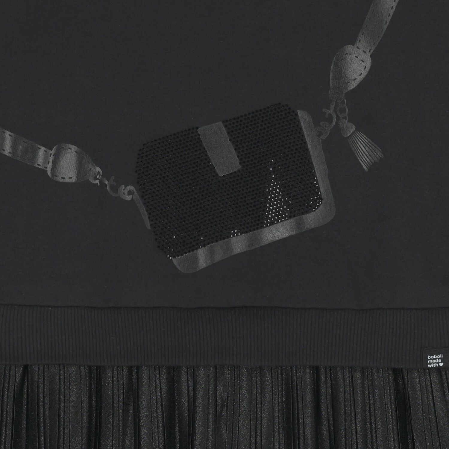 فستان بطيات واسعة باللون الاسود للبنات, 1, hi-res