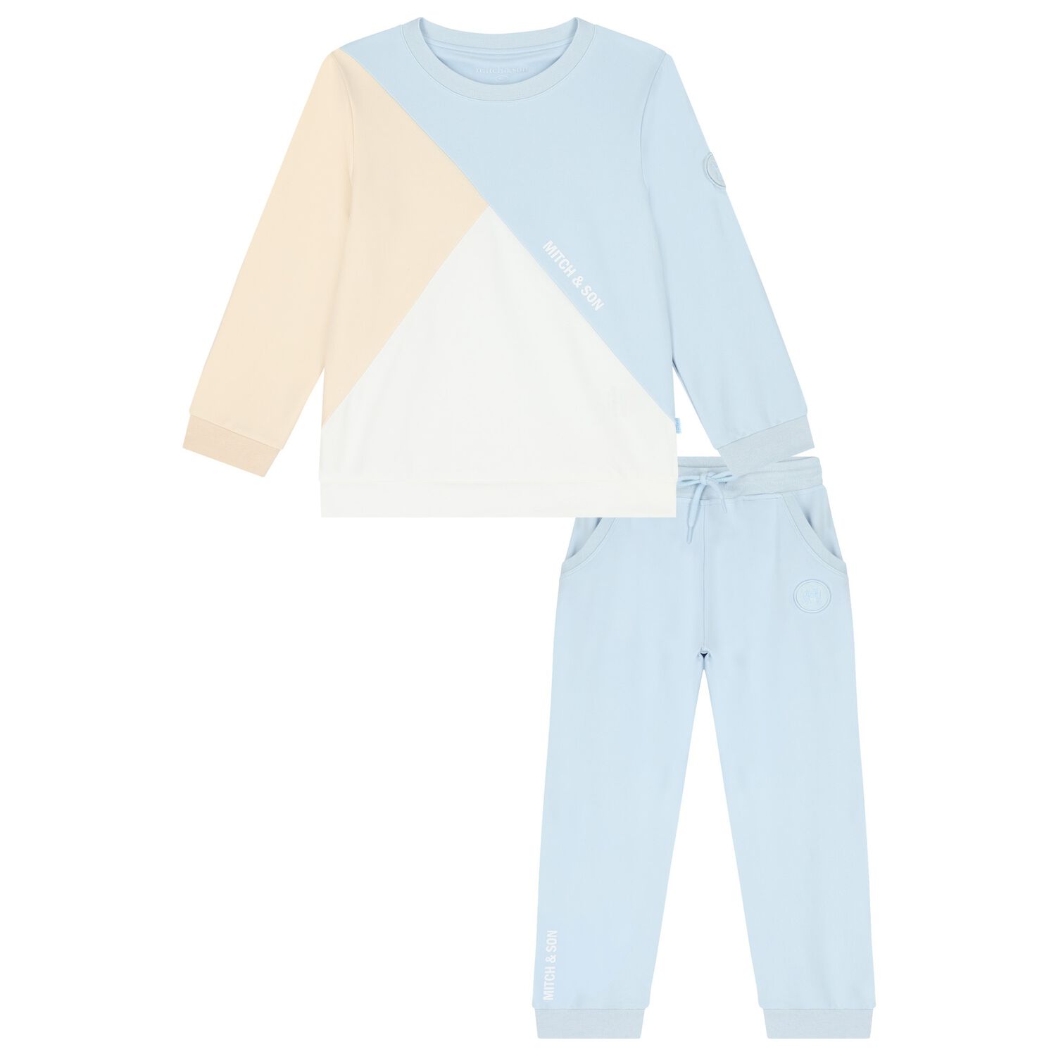 بدلة رياضية أولاد بالشعار باللون الأزرق, 1, hi-res