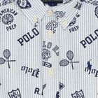 Boys Blue & White Striped Logo Shirt, 1, hi-res