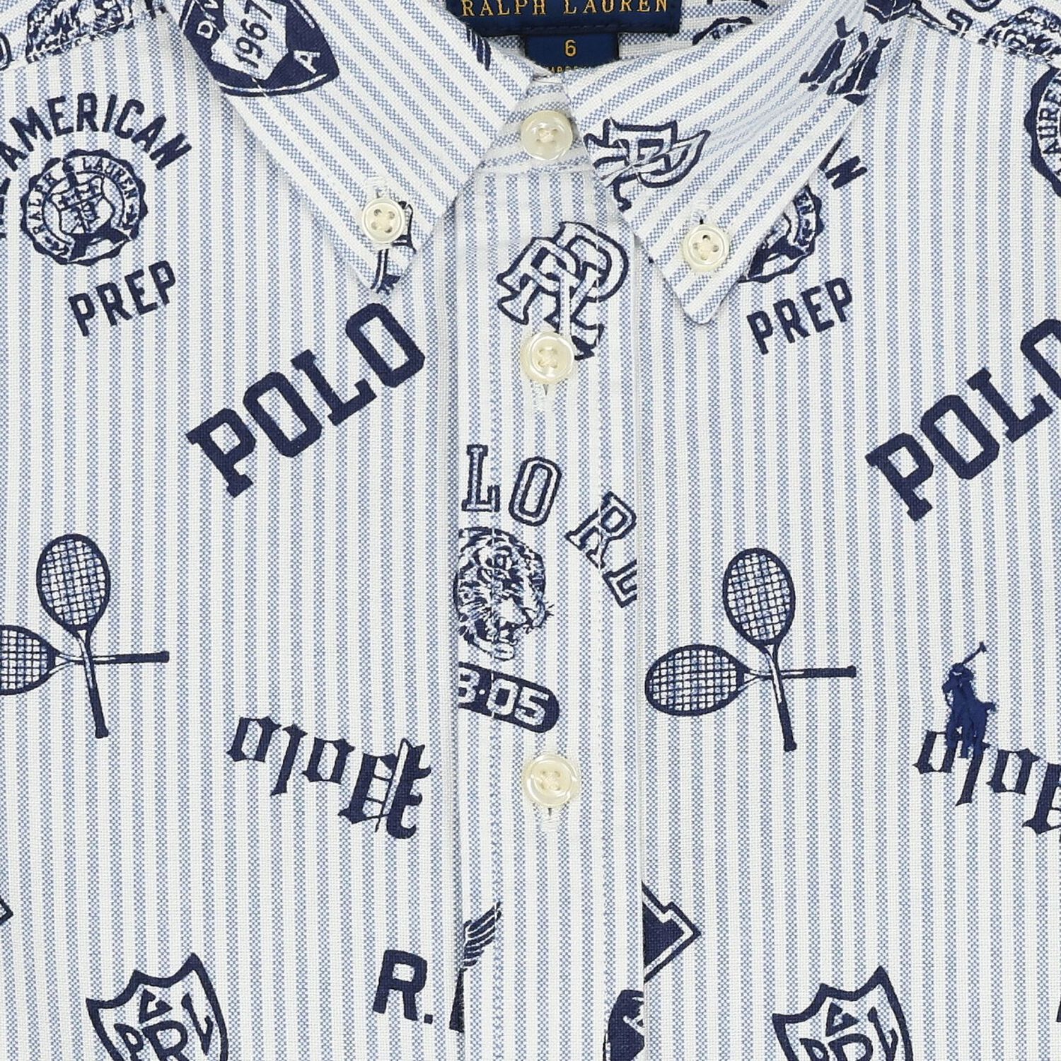 Boys Blue & White Striped Logo Shirt, 1, hi-res image number null