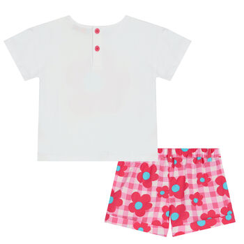 Girls White & Pink Flower Shorts Set