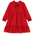 Girls Red Bow Chiffon Dress, 1, hi-res