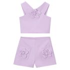 Girls Lilac Crepe Flower Shorts Set, 2, hi-res