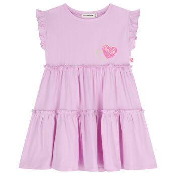 Girls Pink Heart Tiered Dress
