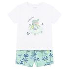 Younger Boys White & Aqua Crocodile Swim Shorts Set, 1, hi-res