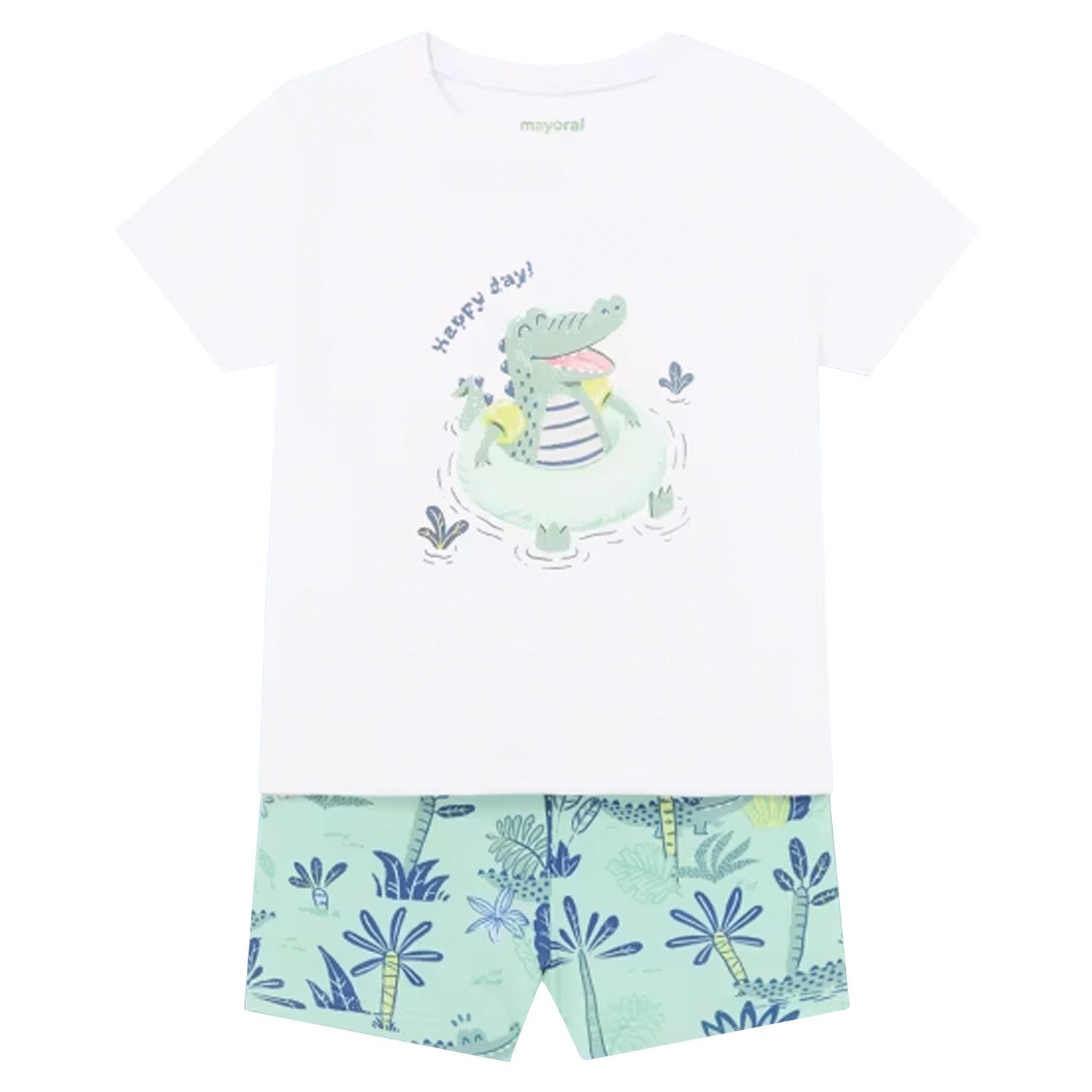 Younger Boys White & Aqua Crocodile Swim Shorts Set, 1, hi-res