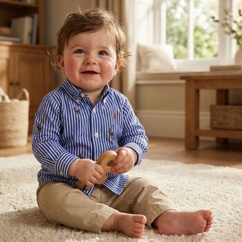 Baby Boys Blue & Beige Trouser Set 
