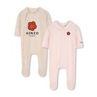 طقم ملابس اطفال مزين بالزهور باللونين البيج و الوردي (قطعتين), 1, hi-res