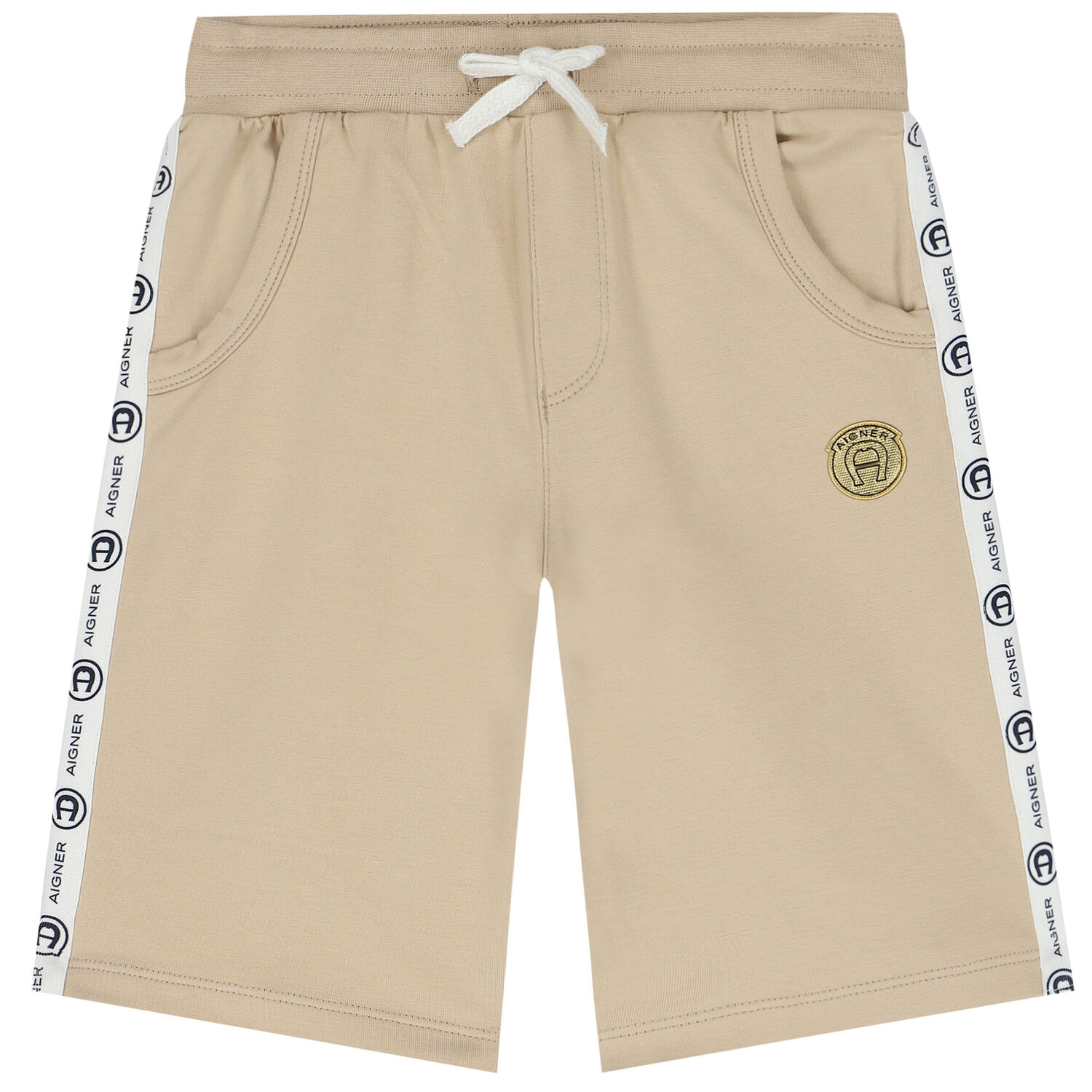 Boys Beige Cotton Logo Shorts, 2, hi-res image number null