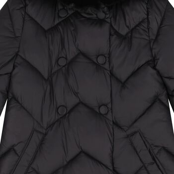 Girls Black Zig Zag Quilted Puffer Coat