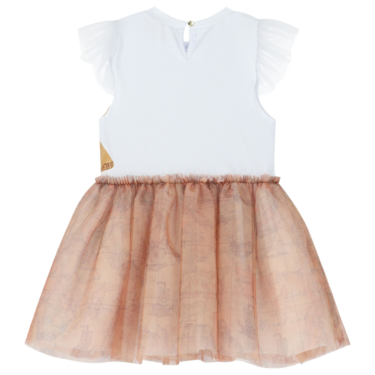 Girls White & Beige Geo Map Dress, 1, hi-res