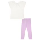 Girls White & Lilac Leggings Set, 1, hi-res