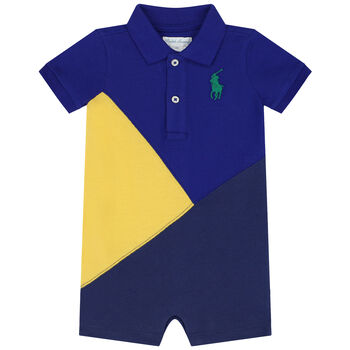 Baby Boys Blue & Yellow Logo Polo Romper
