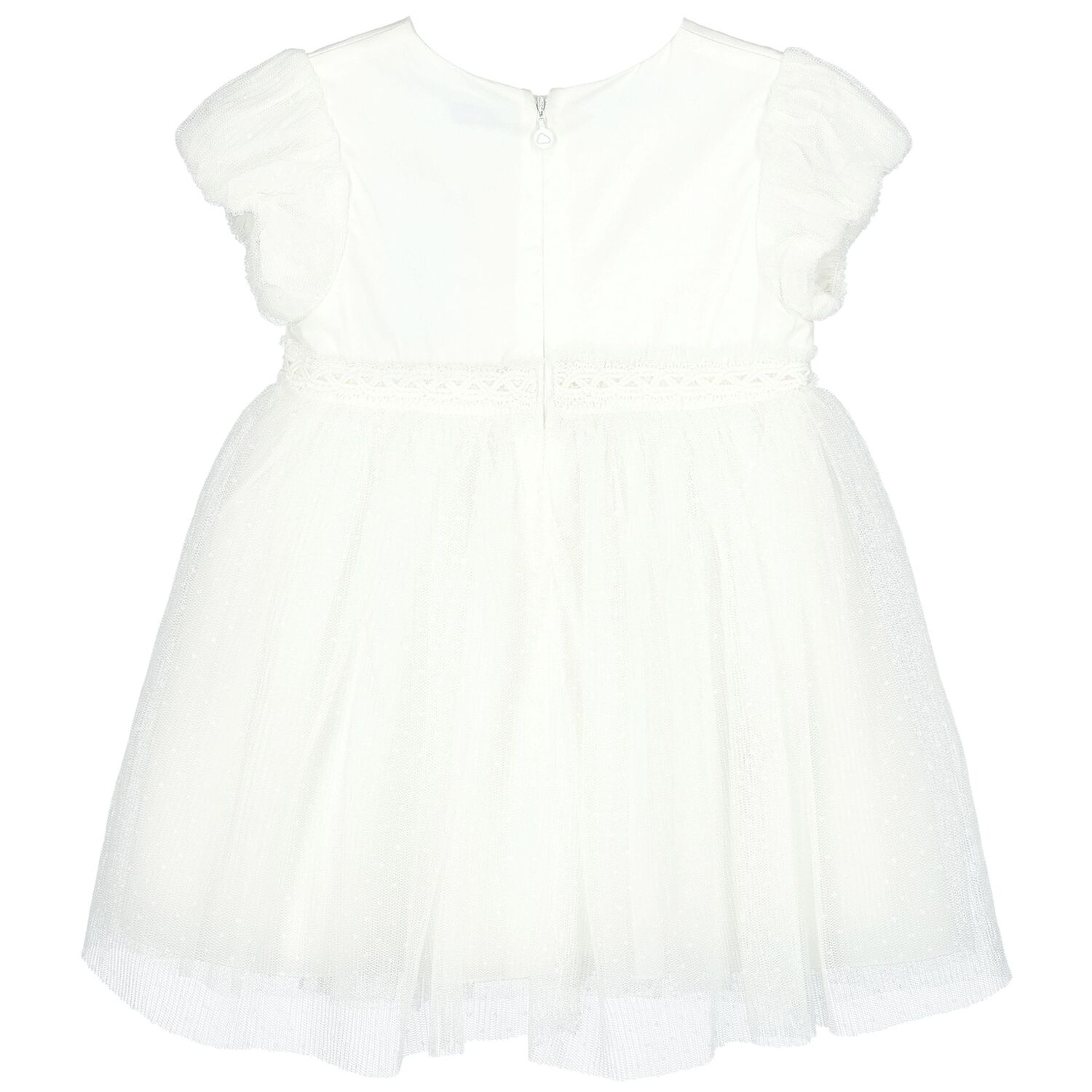Younger Girls Ivory Pleated Tulle Dress, 1, hi-res