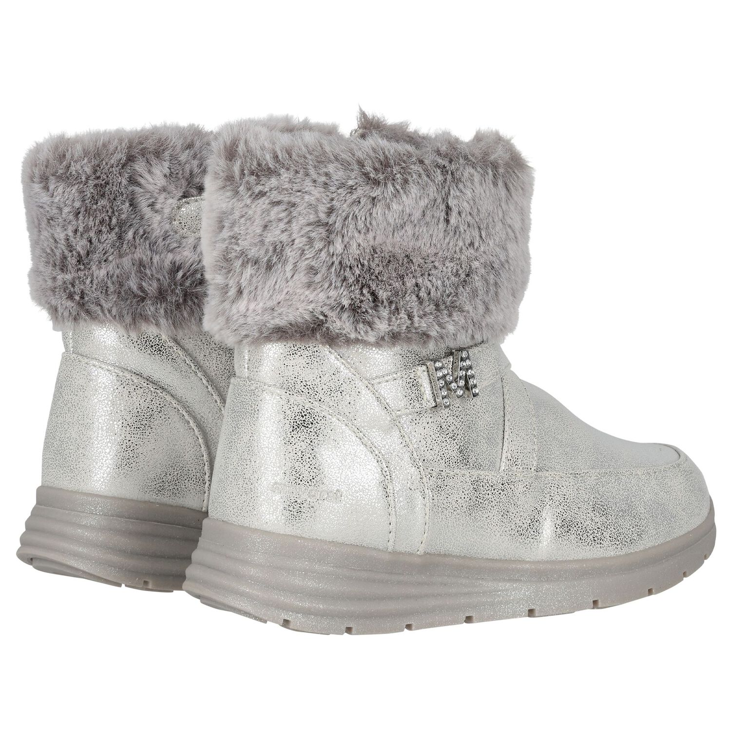 Girls Silver Logo Faux fur Boots, 1, hi-res