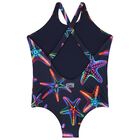 Girls Navy Blue Starfish Swimsuit, 1, hi-res
