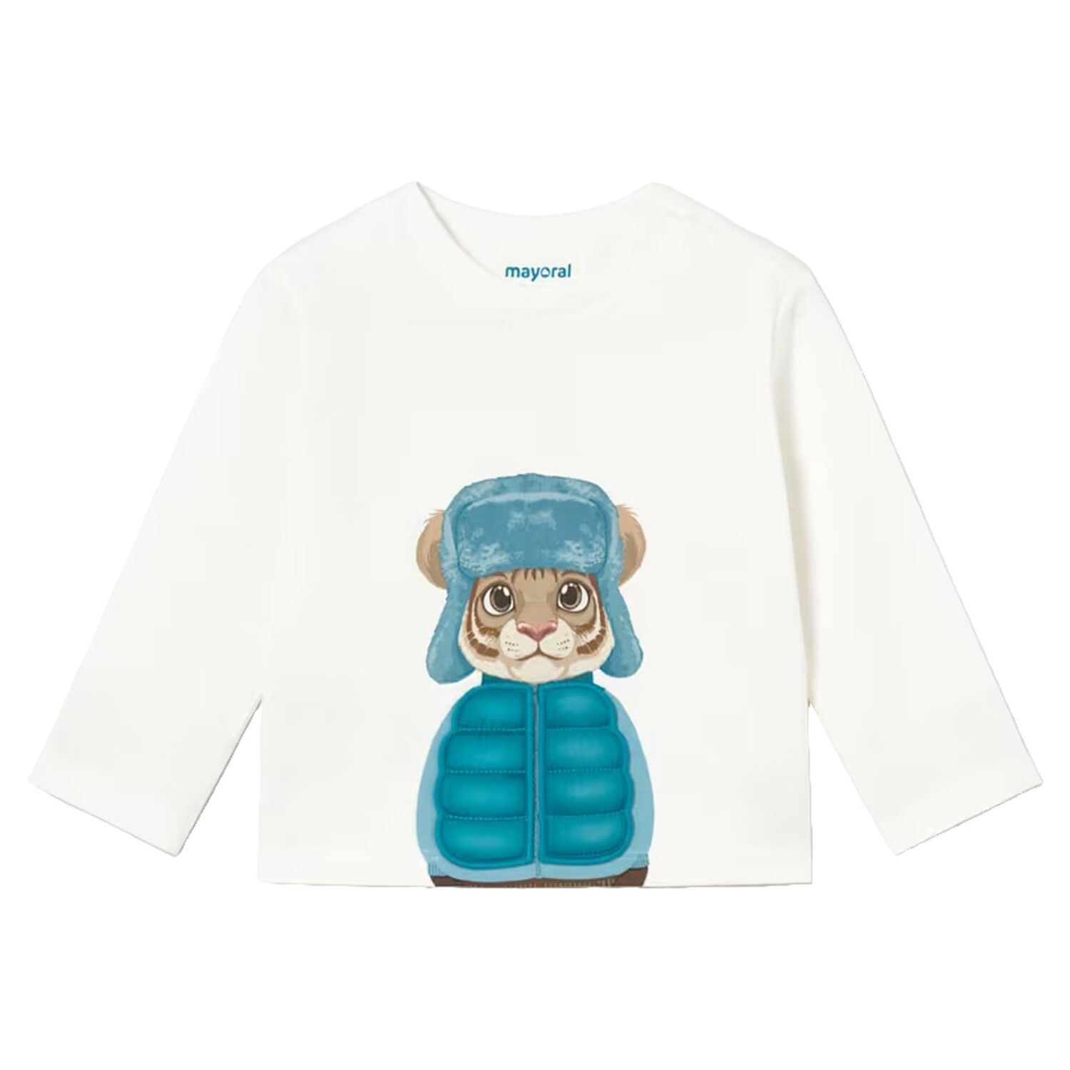 Younger Boys Ivory Tiger Long Sleeve Top, 1, hi-res
