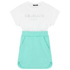 فستان بنات قطني باللون الأخضر والأبيض , 1, hi-res