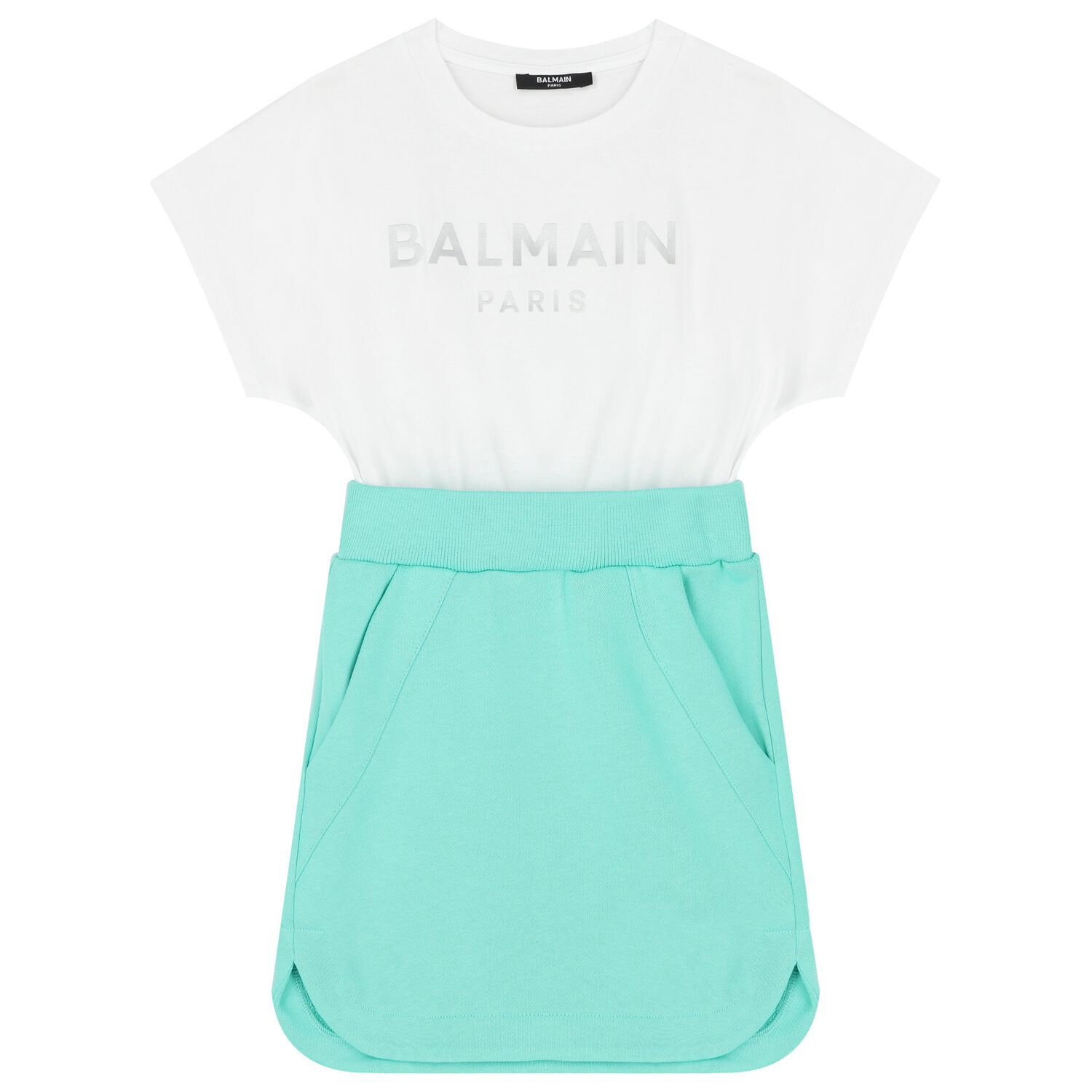 فستان بنات قطني باللون الأخضر والأبيض , 1, hi-res image number null