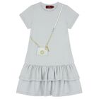 Girls Grey Logo Dress, 2, hi-res