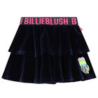 Girls Navy Blue Velvet Logo Skirt, 1, hi-res