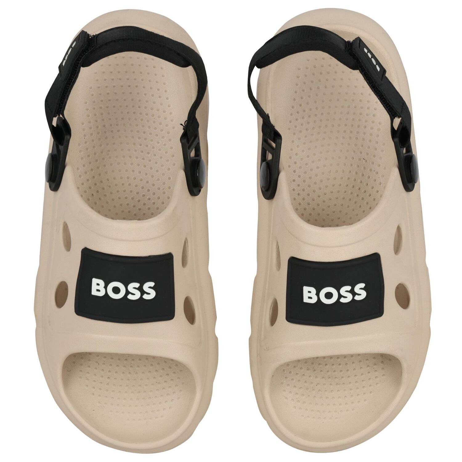 Boys Beige & Black Logo Sandals, 2, hi-res