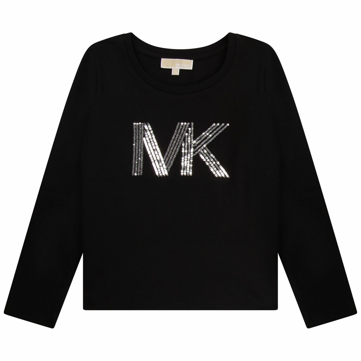 Girls Black Logo Long Sleeve Top, 1, hi-res
