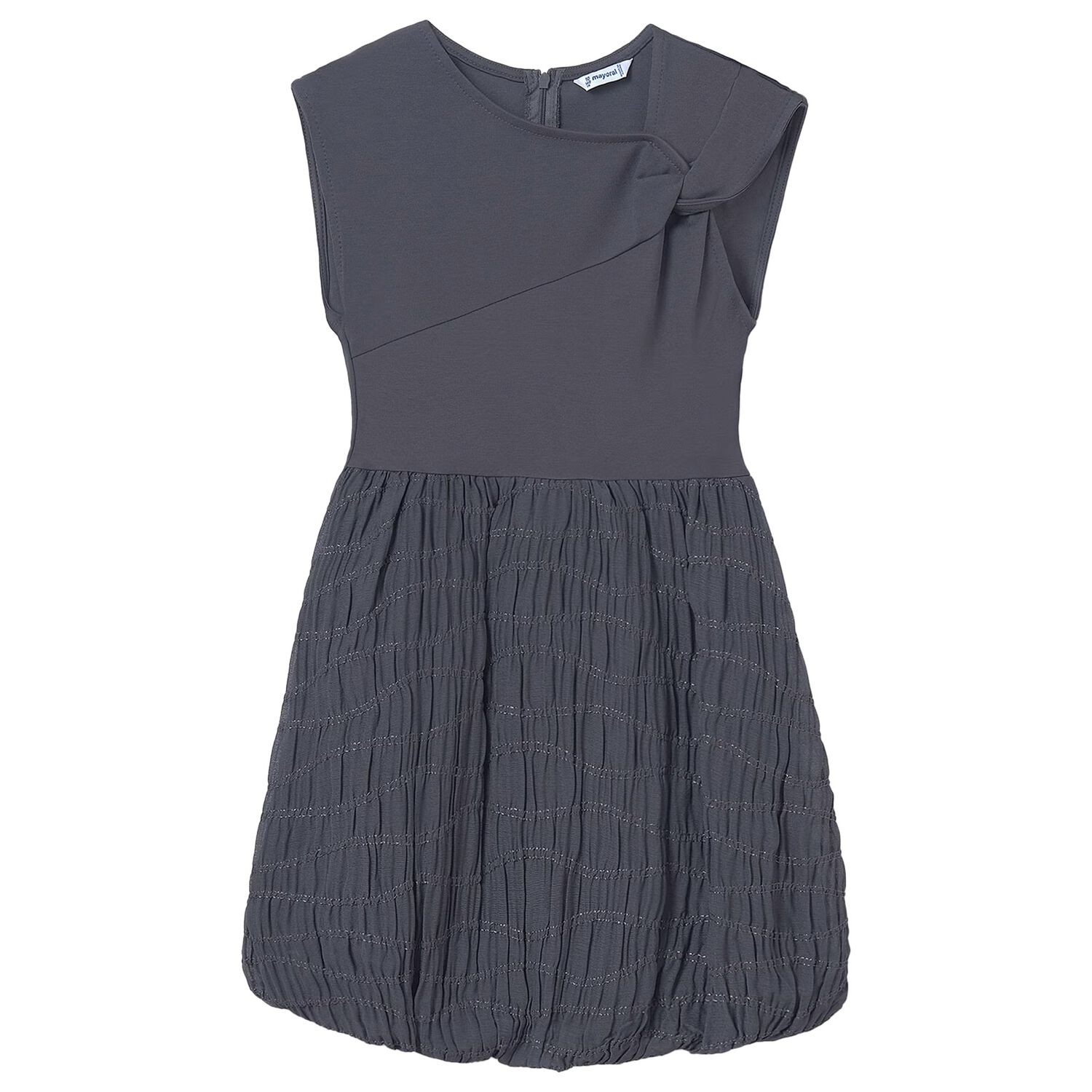 Girls Grey Bubble Hem Dress, 2, hi-res