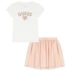 طقم تنورة بنات باللون الأبيض و الوردى, 1, hi-res