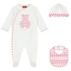 Baby Girls White & Pink Teddy Bear Zig Zag Babygrow Gift Set, 1, hi-res