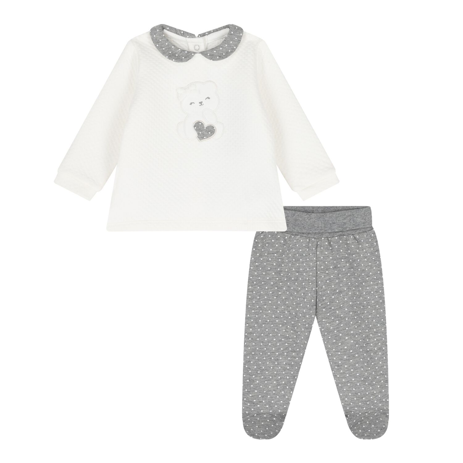 Baby Girls Ivory and Grey 2 Piece Babygrow, 1, hi-res