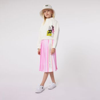 Girls Pink Logo Pleated Skirt