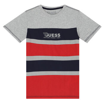 Boys Grey, Navy & Red Logo T-Shirt