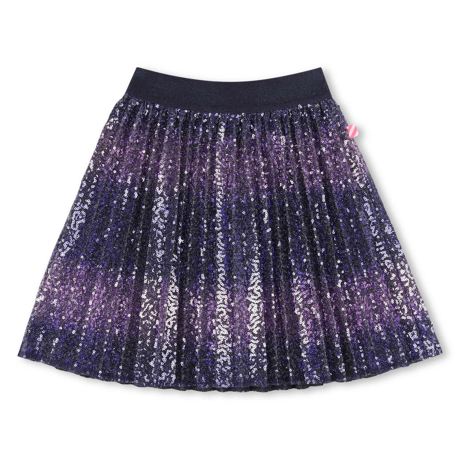Girls Navy Blue Embellished Pleated Skirt, 1, hi-res