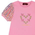 فستان بنات مزين بالترتر بالشعار باللون الوردي, 1, hi-res