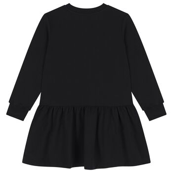 Girls Black Teddy Bear Logo Dress