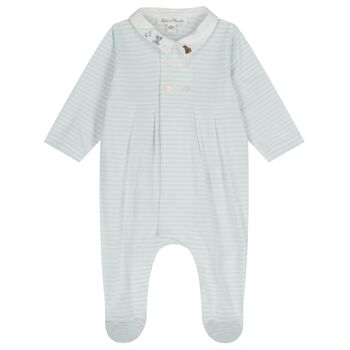 بدلة أطفال للأولاد مخططة باللونين الأزرق والأبيض 