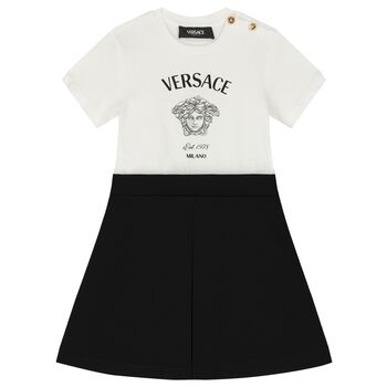 Girls White & Black Medusa Dress