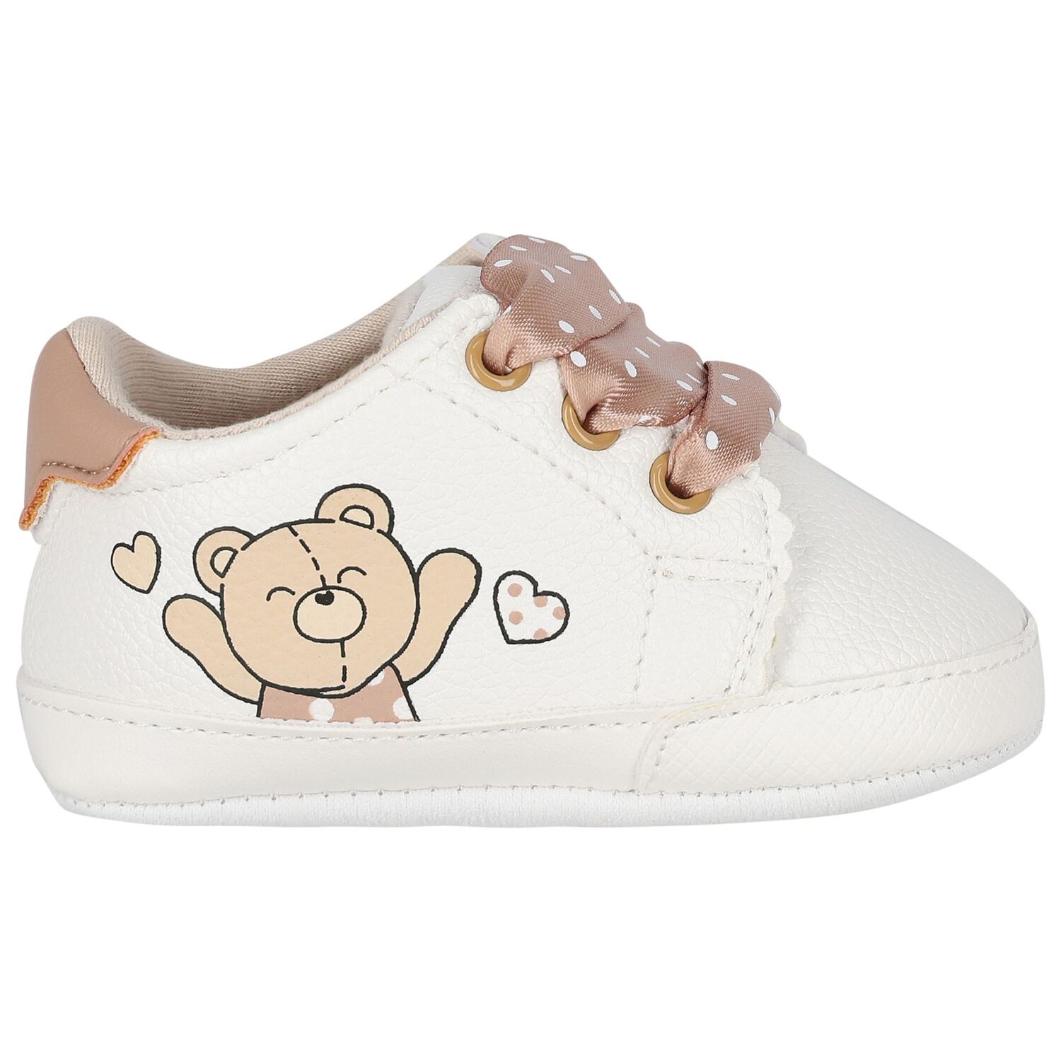 Baby Girls White & Beige Teddy Bear Trainers, 1, hi-res image number null