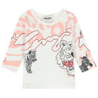 توب بالشعار باللون الابيض للبنات, 1, hi-res