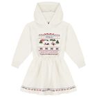 Girls White Festive Hooded Dress, 1, hi-res