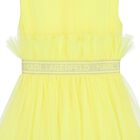Girls Yellow Pleated Tulle Dress, 2, hi-res