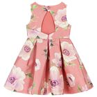 Girls Pink Floral Satin Dress, 2, hi-res