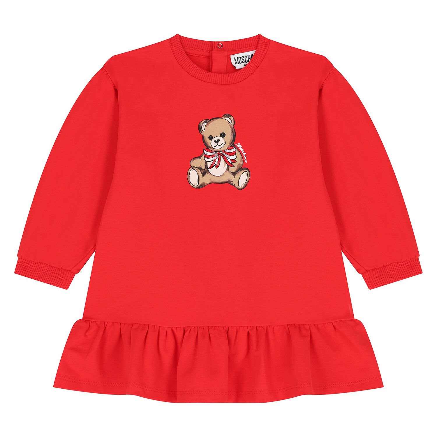 Younger Girls Red Teddy Bear Logo Dress, 1, hi-res
