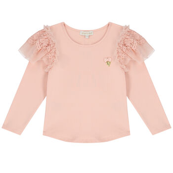 Girls Pink Lace Long Sleeve Top