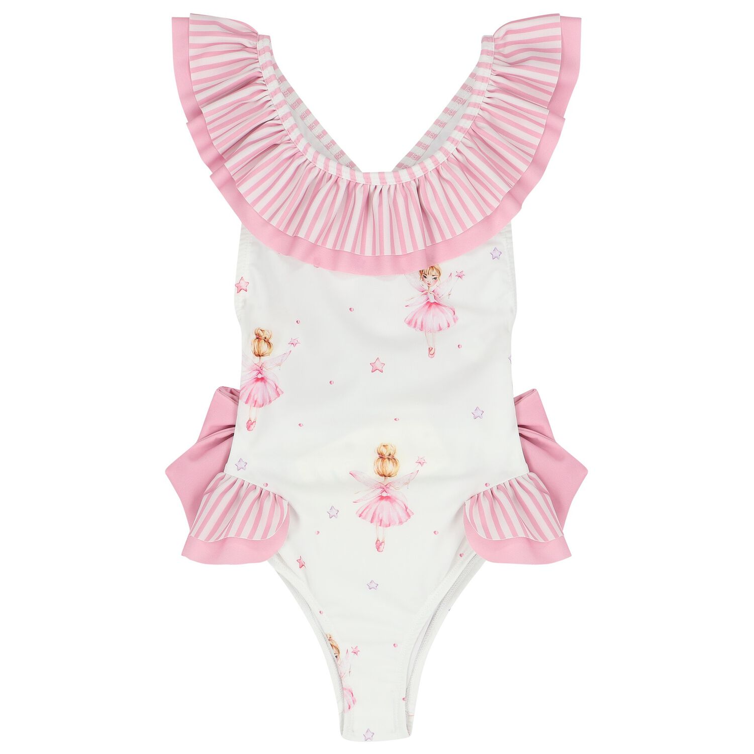 Girls White & Pink Ballerinas Swimsuit, 1, hi-res